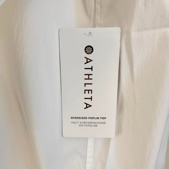 Athleta Womens Oversized Poplin Top Size Medium White Performance Pockets New - Picture 9 of 16